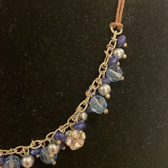 Vintage Aeropostale Brown Leather Blue Beaded Choker Collar Statement Necklace - Picture 2 of 3